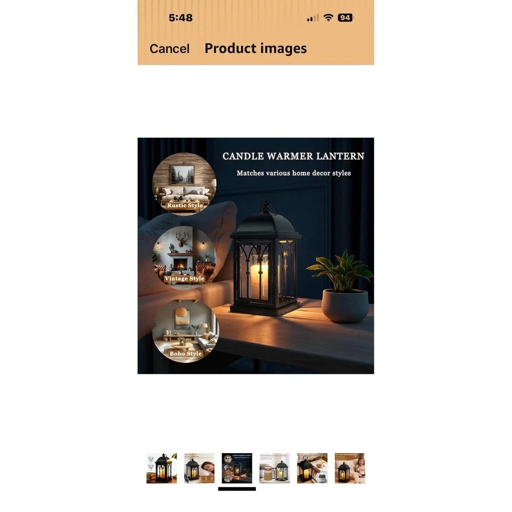 Lomolfie Candle Warmer Lamp Real Flame Effect Candle Black Outdoor Lantern NIB